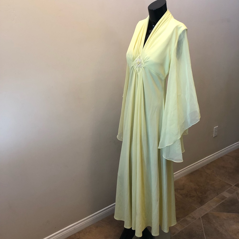 Vintage 70’s Dress sheer wings pastel yellow color